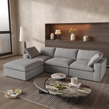 120" Light Gray Linen Blend Modular Universal Sofa With Ottoman And Storage HomeRoots