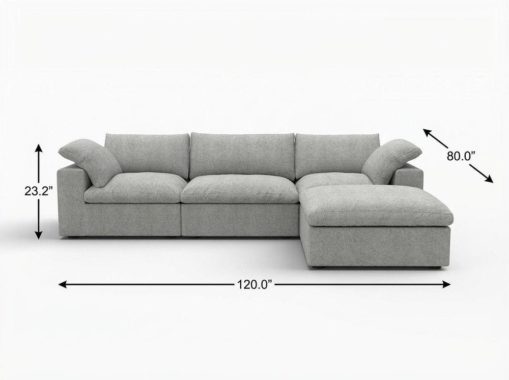 120" Light Gray Linen Blend Modular Universal Sofa With Ottoman And Storage HomeRoots