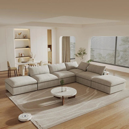 160" Khaki Linen Blend Modular Armless Sofa With Ottomans Toss Pillows And Storage HomeRoots