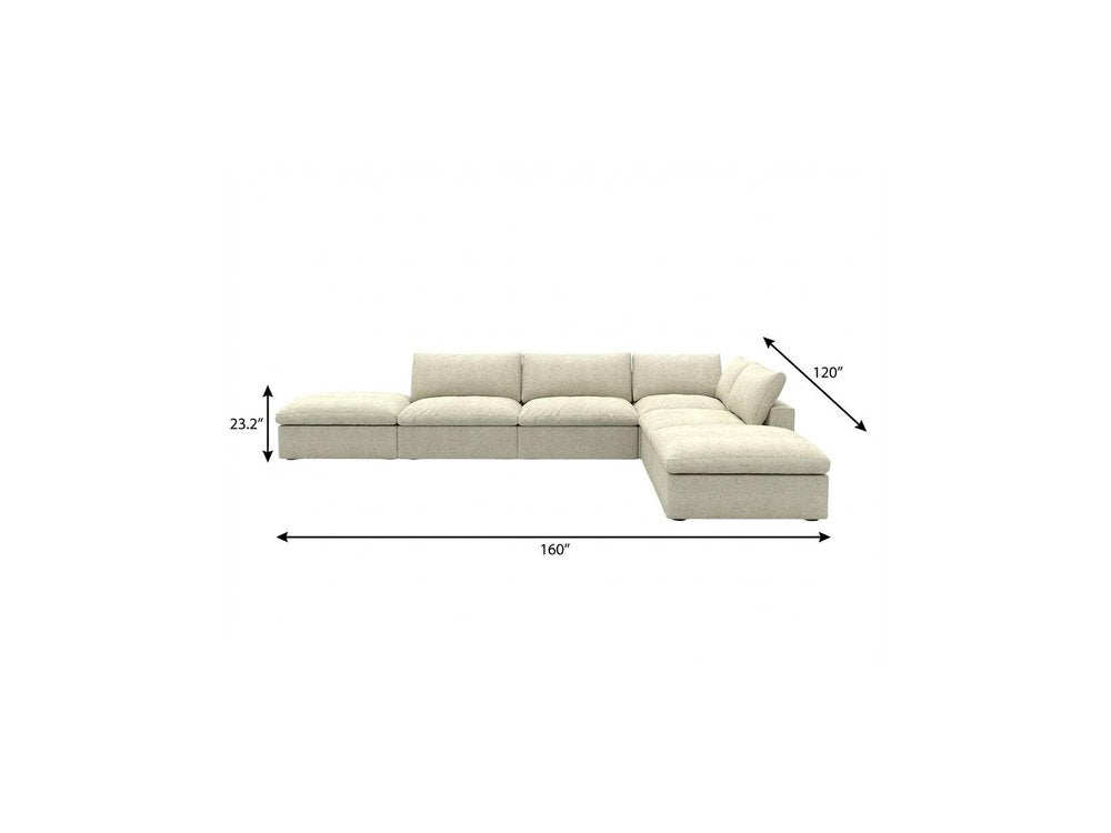 160" Khaki Linen Blend Modular Armless Sofa With Ottomans Toss Pillows And Storage HomeRoots