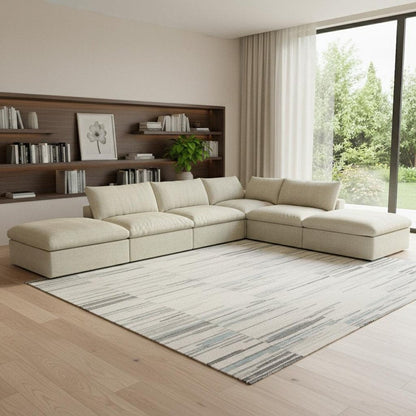 160" Khaki Linen Blend Modular Armless Sofa With Ottomans Toss Pillows And Storage HomeRoots
