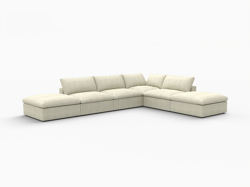 160" Khaki Linen Blend Modular Armless Sofa With Ottomans Toss Pillows And Storage HomeRoots