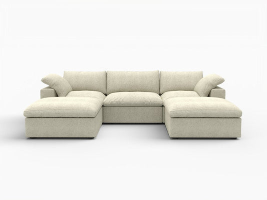 120" Beige Linen Blend Modular Sofa With Ottoman And Toss Pillows And Storage