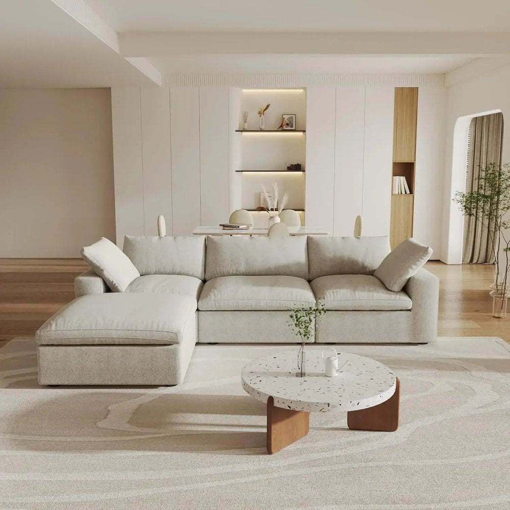 Khaki Linen Blend Modular L Shaped Four Piece Corner Sectional With Toss Pillows HomeRoots