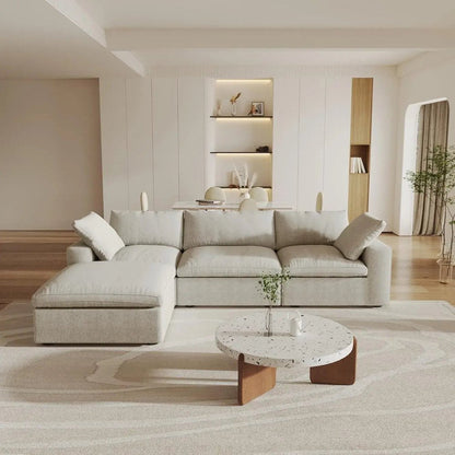Khaki Linen Blend Modular L Shaped Four Piece Corner Sectional With Toss Pillows HomeRoots
