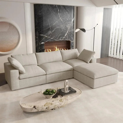 Khaki Linen Blend Modular L Shaped Four Piece Corner Sectional With Toss Pillows HomeRoots