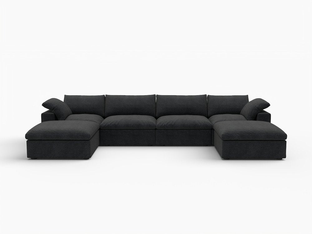 160" Black Linen Blend Modular Sofa With Ottomans Toss Pillows And Storage HomeRoots