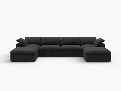 160" Black Linen Blend Modular Sofa With Ottomans Toss Pillows And Storage HomeRoots