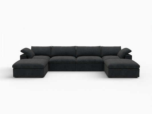 160" Black Linen Blend Modular Sofa With Ottomans Toss Pillows And Storage HomeRoots