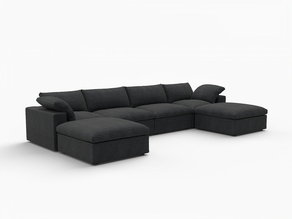 160" Black Linen Blend Modular Sofa With Ottomans Toss Pillows And Storage HomeRoots