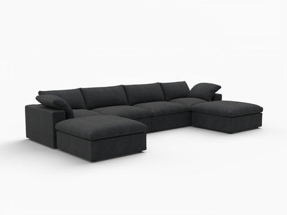 160" Black Linen Blend Modular Sofa With Ottomans Toss Pillows And Storage HomeRoots