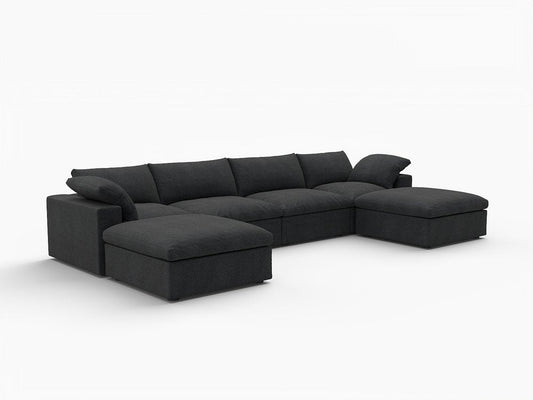160" Black Linen Blend Modular Sofa With Ottomans Toss Pillows And Storage HomeRoots