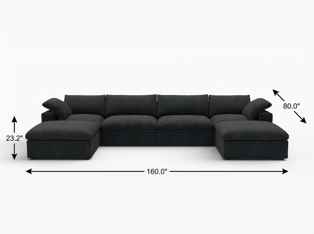 160" Black Linen Blend Modular Sofa With Ottomans Toss Pillows And Storage HomeRoots