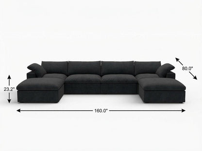 160" Black Linen Blend Modular Sofa With Ottomans Toss Pillows And Storage HomeRoots