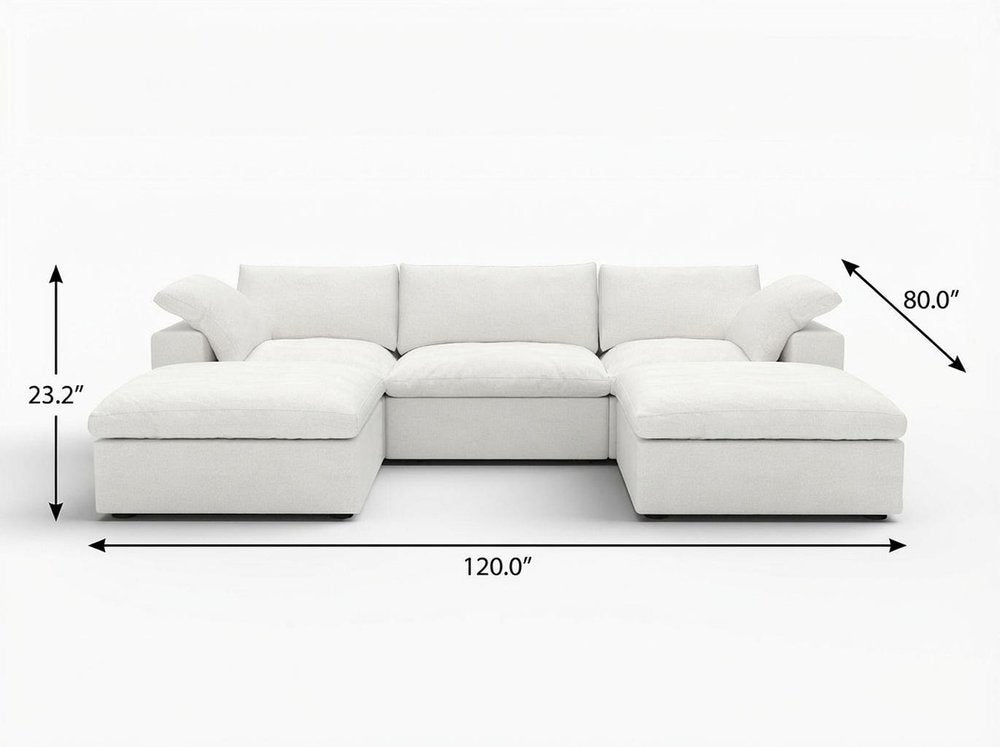 120" White Linen Blend Modular Universal Sofa With Ottoman And Storage HomeRoots