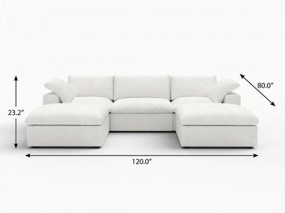 120" White Linen Blend Modular Universal Sofa With Ottoman And Storage HomeRoots