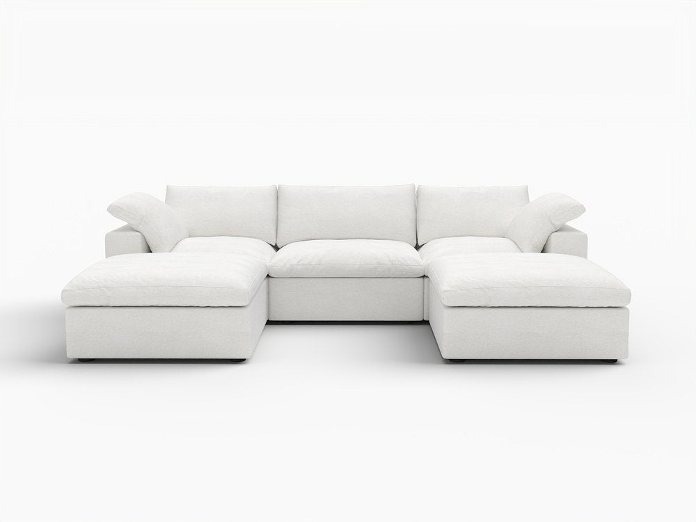 120" White Linen Blend Modular Universal Sofa With Ottoman And Storage HomeRoots