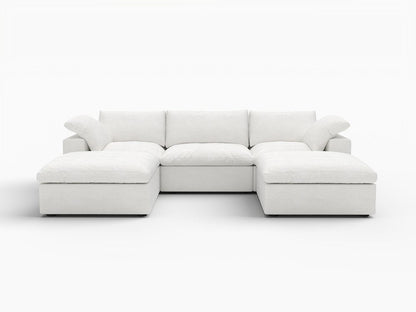 120" White Linen Blend Modular Universal Sofa With Ottoman And Storage HomeRoots