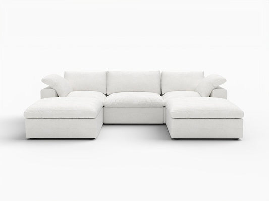 120" White Linen Blend Modular Universal Sofa With Ottoman And Storage HomeRoots