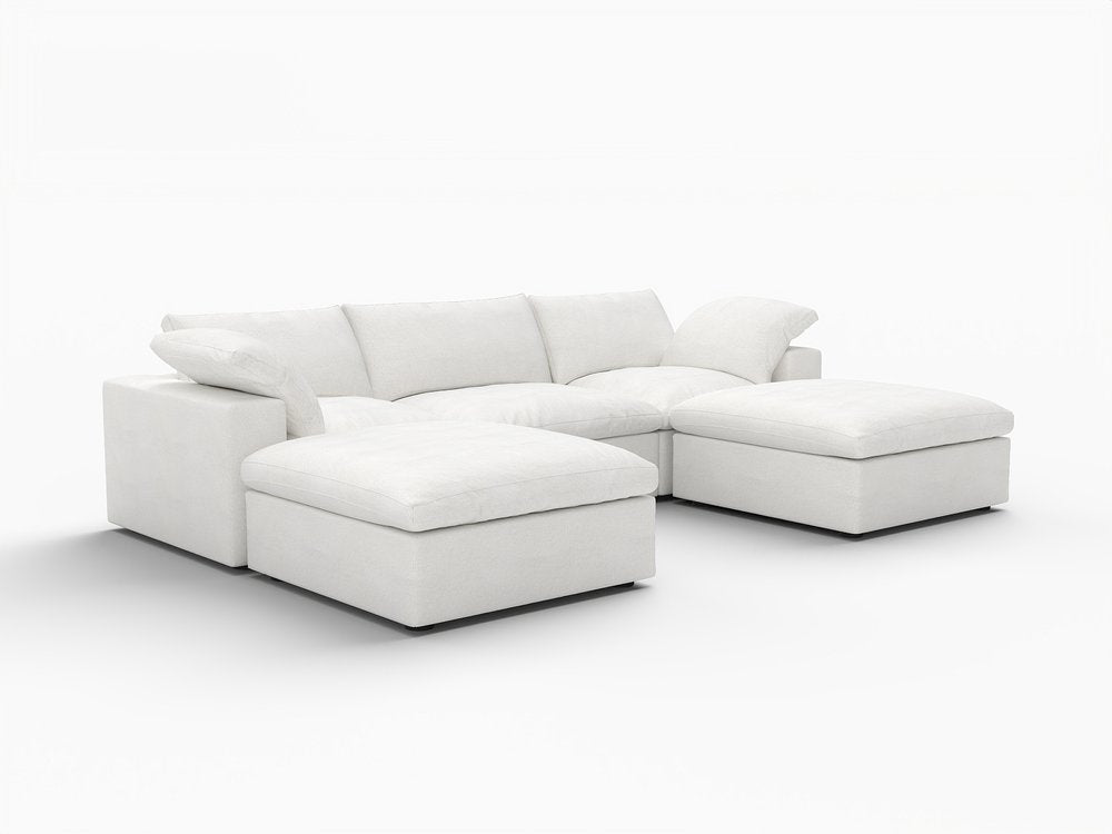 120" White Linen Blend Modular Universal Sofa With Ottoman And Storage HomeRoots