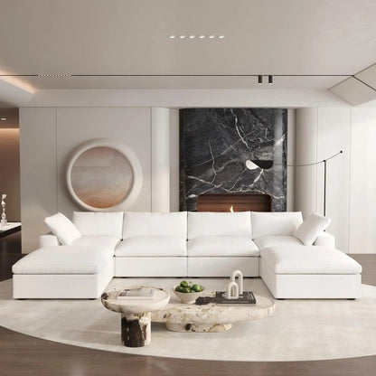 160" White Linen Blend Modular Sofa With Ottomans Toss Pillows And Storage HomeRoots
