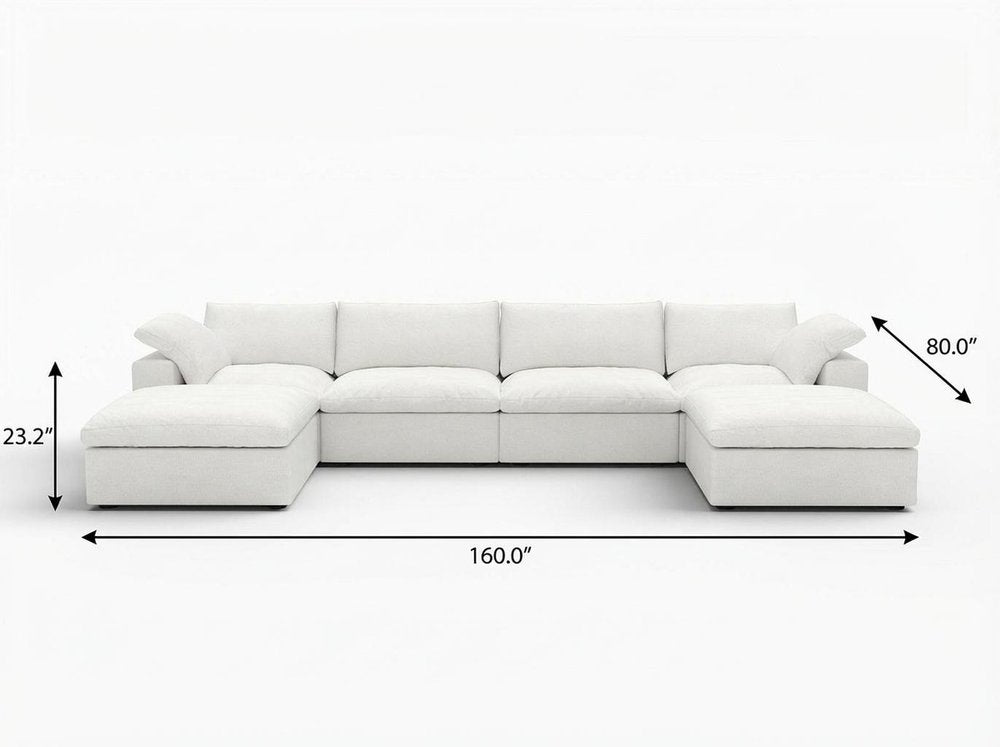 160" White Linen Blend Modular Sofa With Ottomans Toss Pillows And Storage HomeRoots
