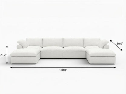 160" White Linen Blend Modular Sofa With Ottomans Toss Pillows And Storage HomeRoots
