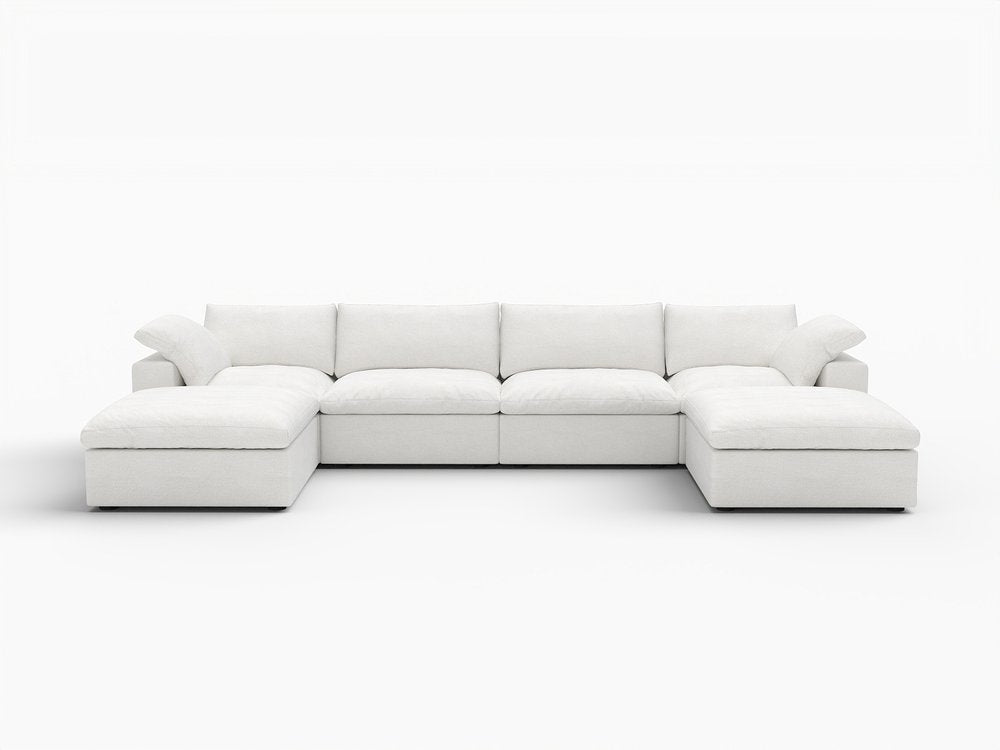 160" White Linen Blend Modular Sofa With Ottomans Toss Pillows And Storage HomeRoots