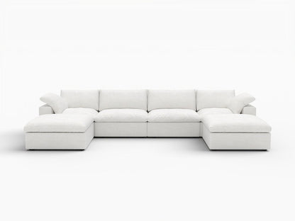 160" White Linen Blend Modular Sofa With Ottomans Toss Pillows And Storage HomeRoots
