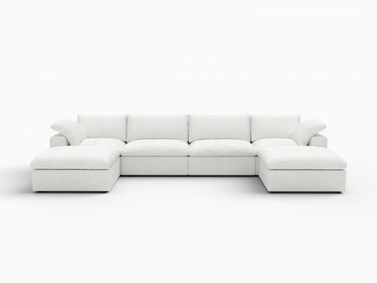 160" White Linen Blend Modular Sofa With Ottomans Toss Pillows And Storage HomeRoots