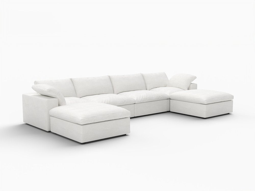 160" White Linen Blend Modular Sofa With Ottomans Toss Pillows And Storage HomeRoots