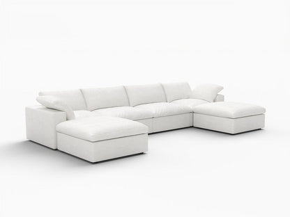 160" White Linen Blend Modular Sofa With Ottomans Toss Pillows And Storage HomeRoots
