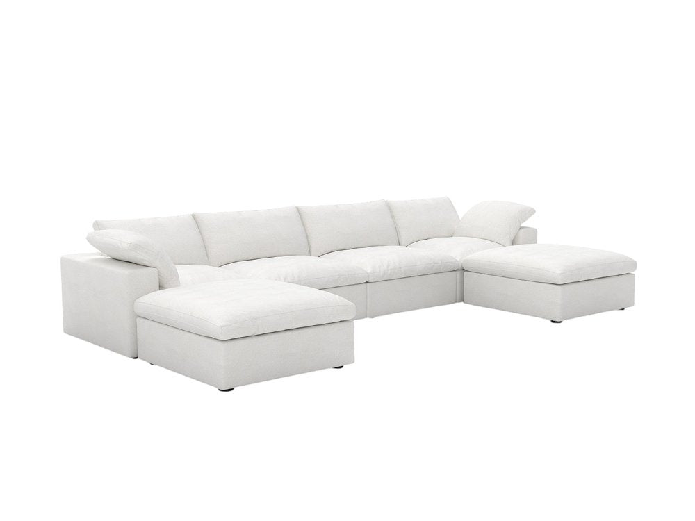 160" White Linen Blend Modular Sofa With Ottomans Toss Pillows And Storage HomeRoots