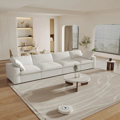 160" White Linen Blend Modular Sofa With Toss Pillows