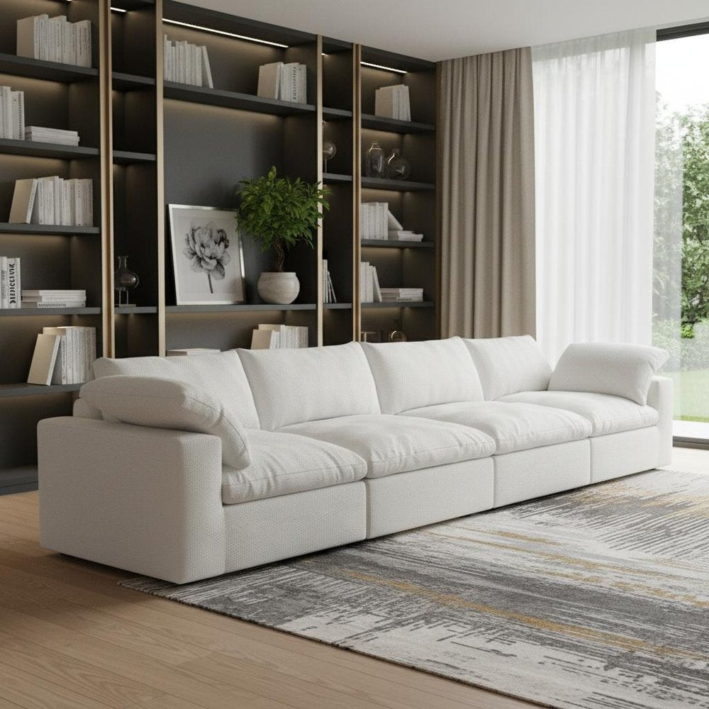 160" White Linen Blend Modular Sofa With Toss Pillows HomeRoots