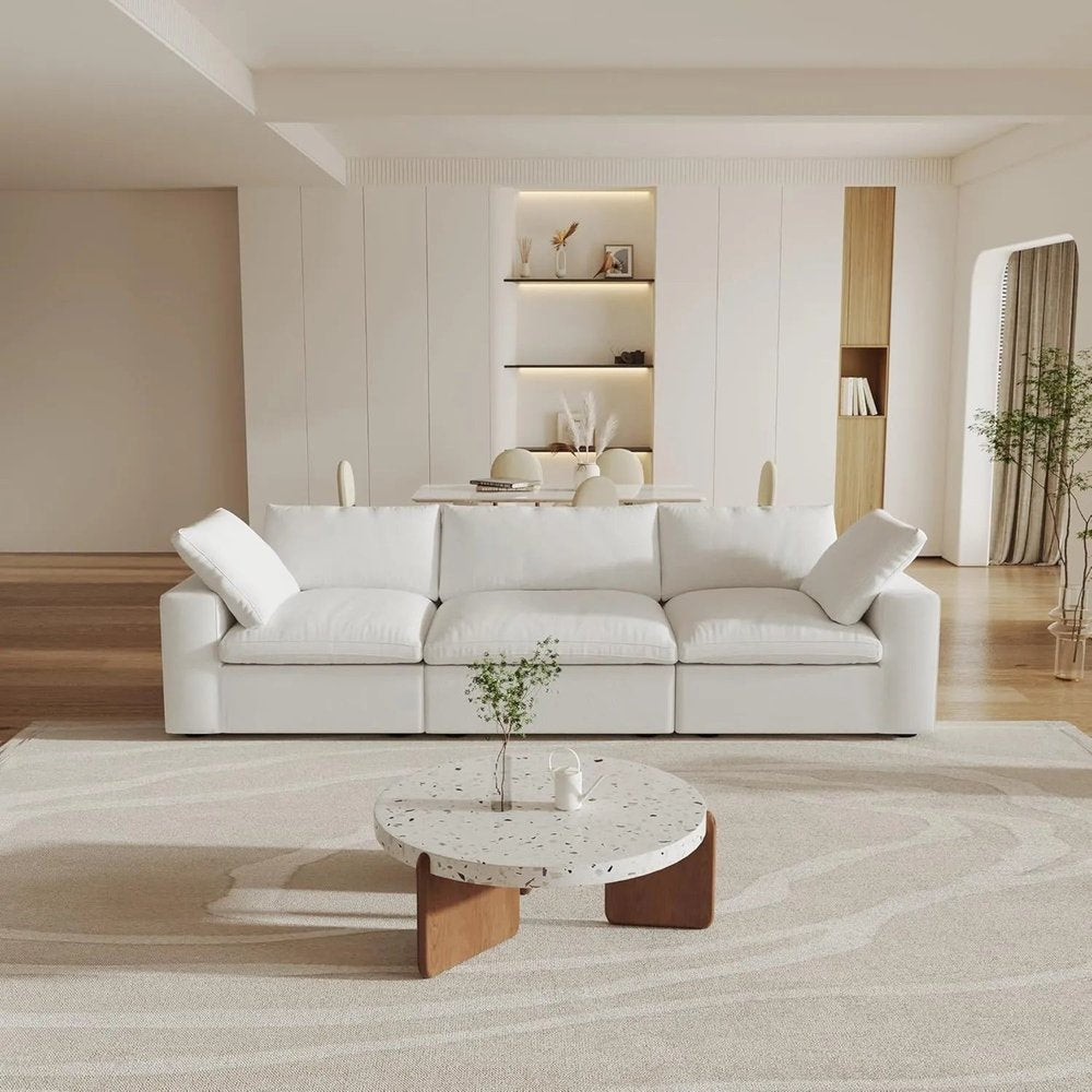 120" White Linen Blend Modular Sofa With Toss Pillows HomeRoots