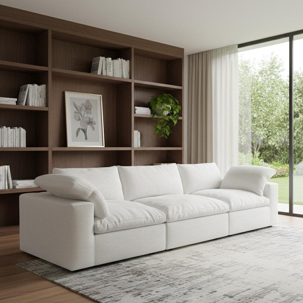 120" White Linen Blend Modular Sofa With Toss Pillows HomeRoots