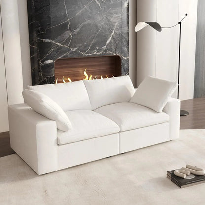 80" White Linen Blend Modular Loveseat and Toss Pillows HomeRoots