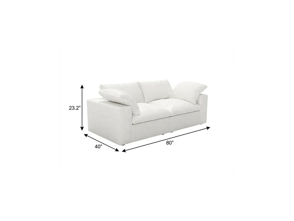 80" White Linen Blend Modular Loveseat and Toss Pillows HomeRoots