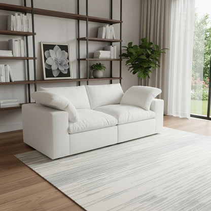 80" White Linen Blend Modular Loveseat and Toss Pillows HomeRoots