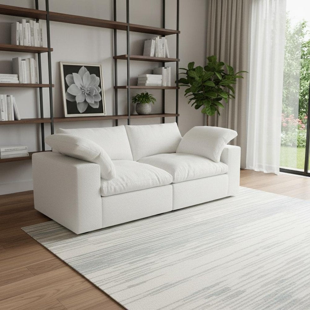 80" White Linen Blend Modular Loveseat and Toss Pillows HomeRoots