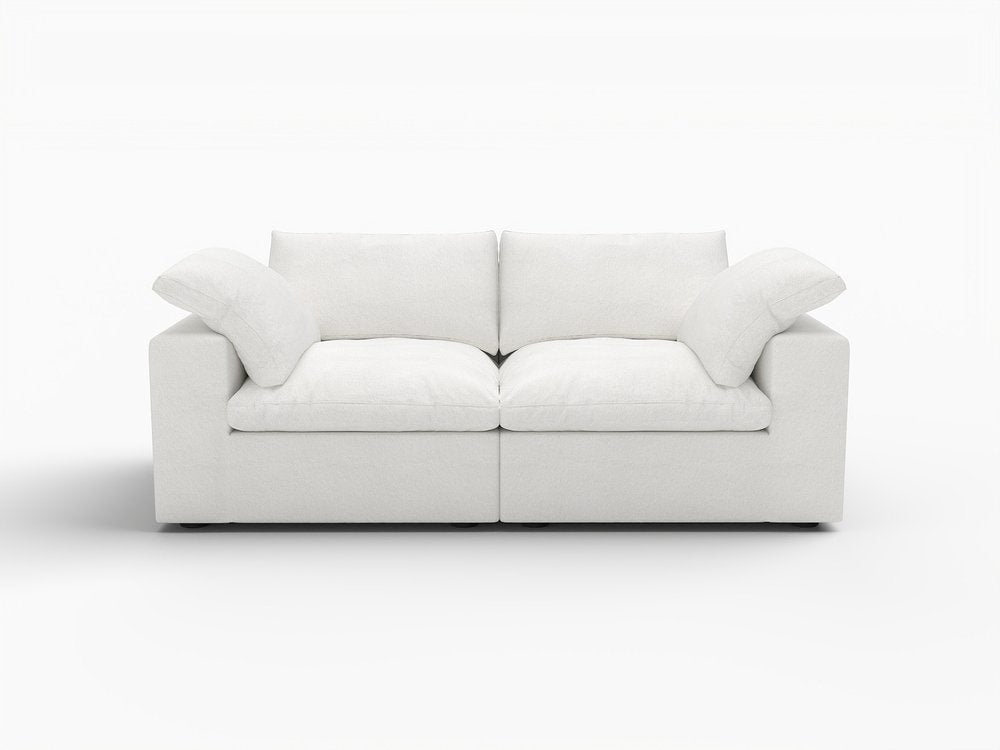 80" White Linen Blend Modular Loveseat and Toss Pillows HomeRoots