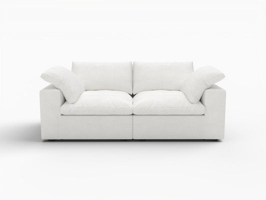 80" White Linen Blend Modular Loveseat and Toss Pillows HomeRoots