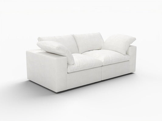80" White Linen Blend Modular Loveseat and Toss Pillows HomeRoots