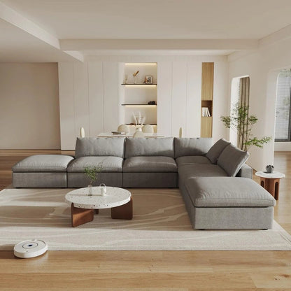 160" Light Gray Linen Blend Modular Armless Sofa With Ottomans And Storage HomeRoots