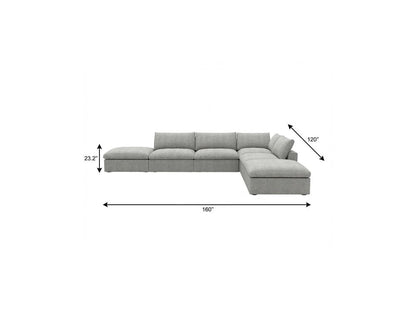 160" Light Gray Linen Blend Modular Armless Sofa With Ottomans And Storage HomeRoots
