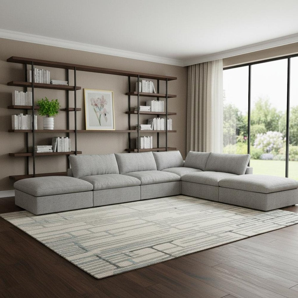160" Light Gray Linen Blend Modular Armless Sofa With Ottomans And Storage HomeRoots