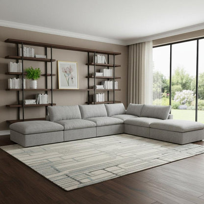 160" Light Gray Linen Blend Modular Armless Sofa With Ottomans And Storage HomeRoots