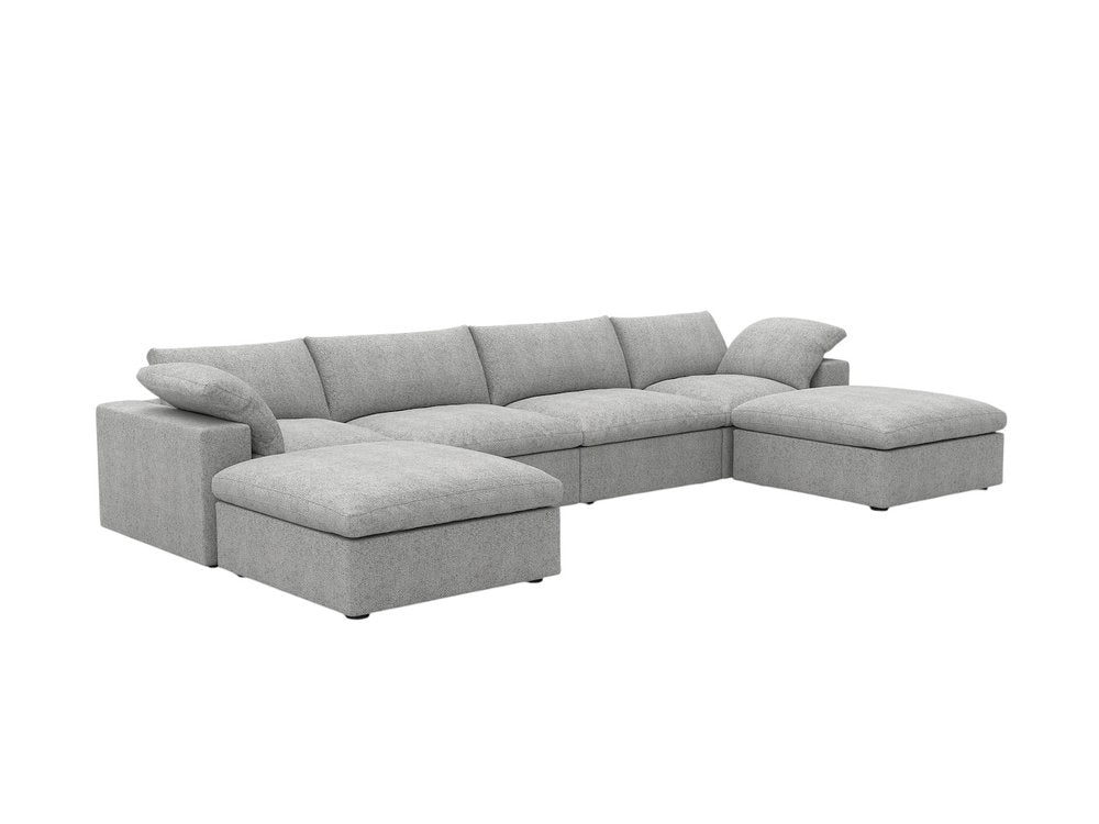 160" Light Gray Linen Blend Modular Sofa With Ottomans Toss Pillows And Storage HomeRoots
