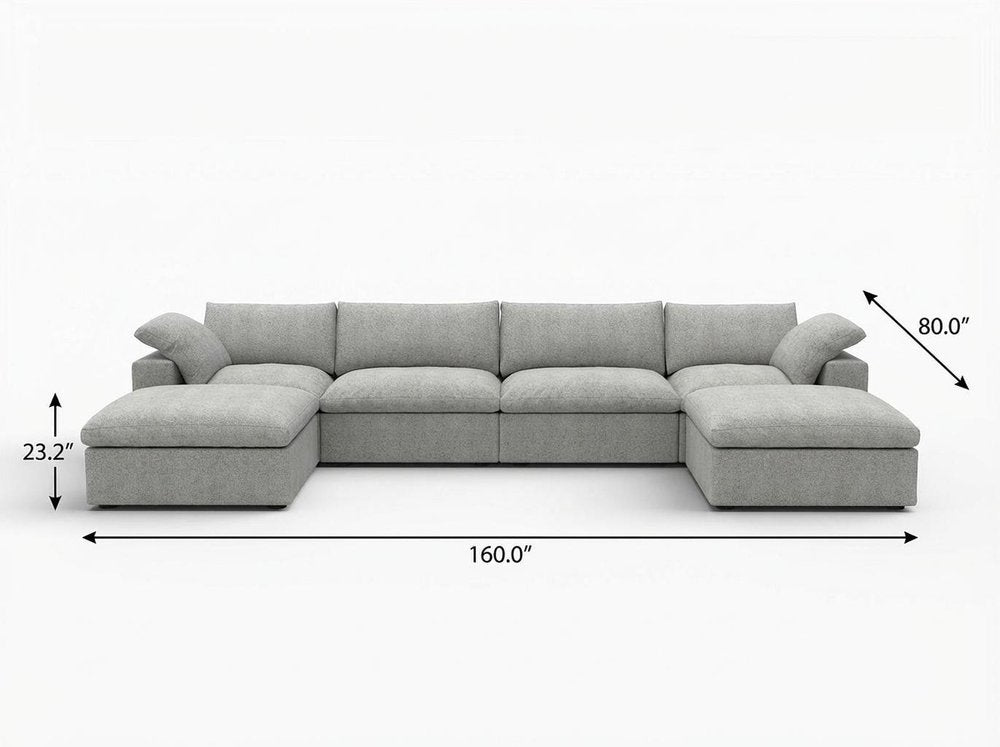 160" Light Gray Linen Blend Modular Sofa With Ottomans Toss Pillows And Storage HomeRoots